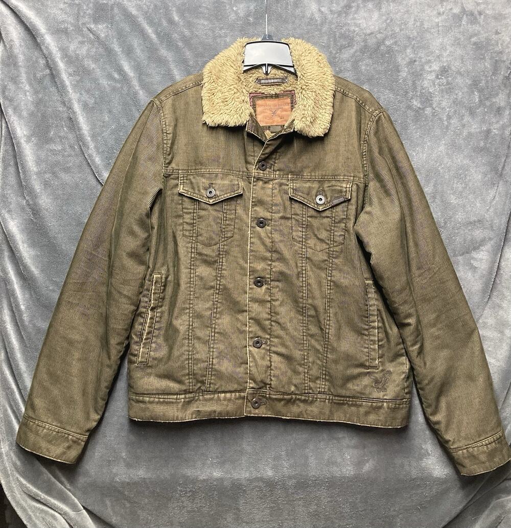 VTG Y2K American Eagle Sherpa Lined Olive Brown Corduroy Western Trucker Men’s L